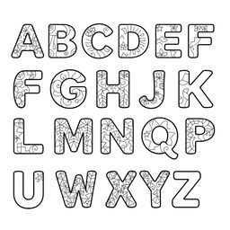 A coloring book page featuring the alphabet