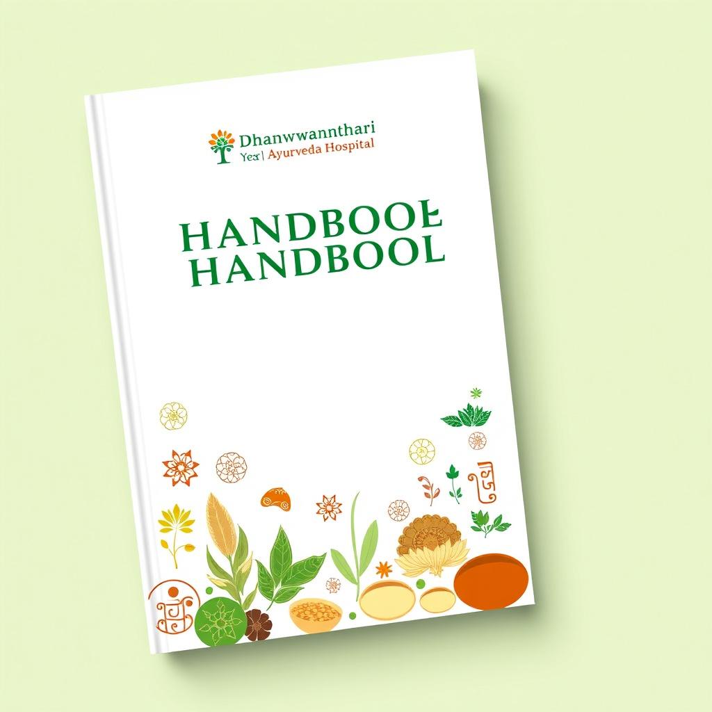 A detailed handbook cover design for Dhanwanthari Ayurveda Hospital