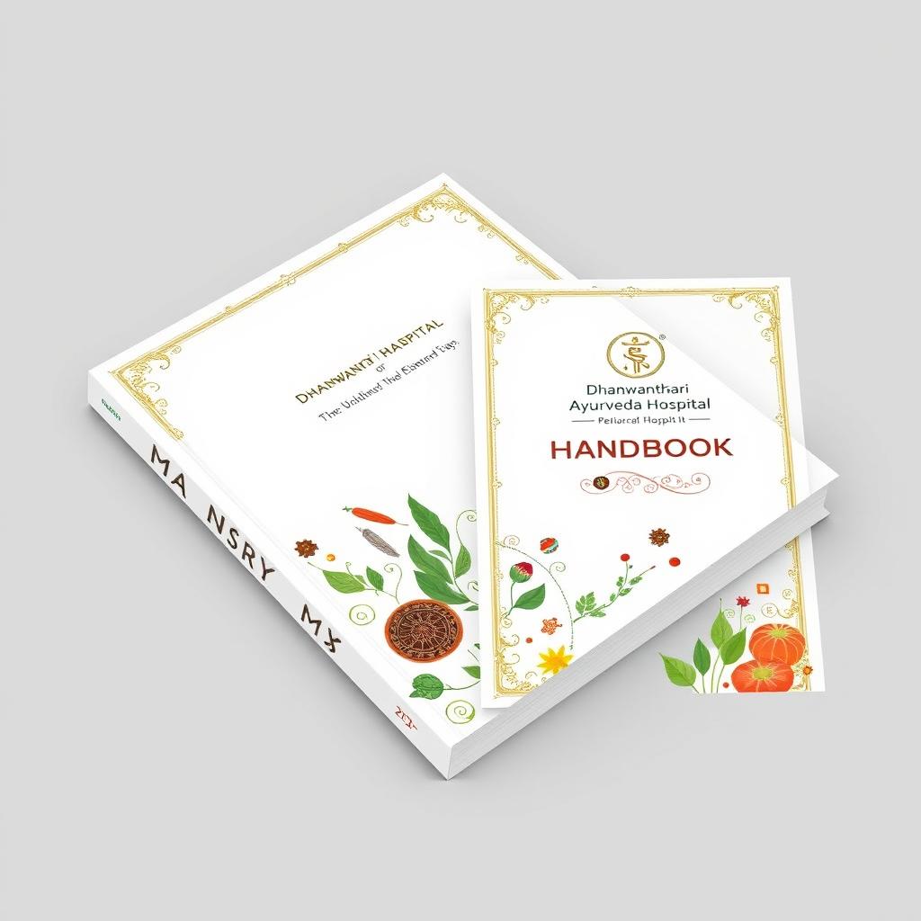 A detailed handbook cover design for Dhanwanthari Ayurveda Hospital