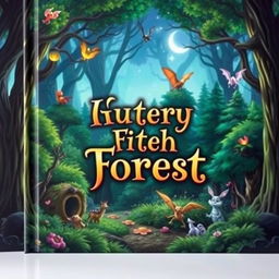 Create a captivating book cover featuring an enchanting forest with mystical creatures