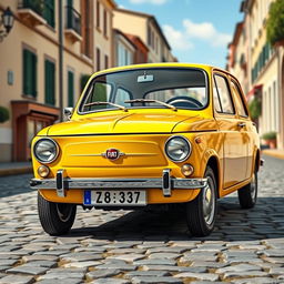 A detailed image of a classic Fiat 126 Maluch, showcasing its iconic compact design and vintage charm