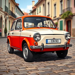 A detailed image of a classic Fiat 126 Maluch, showcasing its iconic compact design and vintage charm