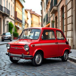 A detailed image of a classic Fiat 126 Maluch, showcasing its iconic compact design and vintage charm