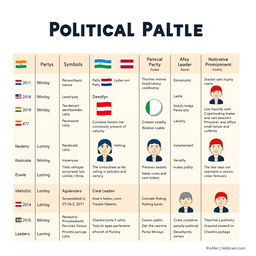 A detailed illustration of a table displaying information about various political parties