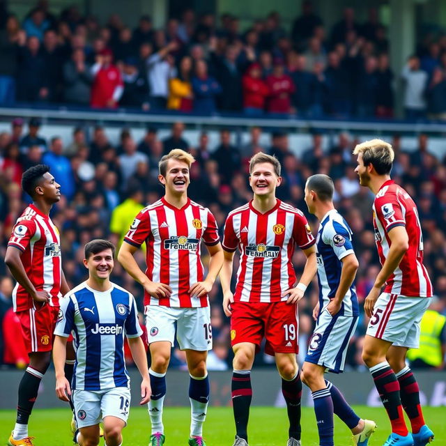 A humorous scene where Sheffield United players are laughing at Sheffield Wednesday players