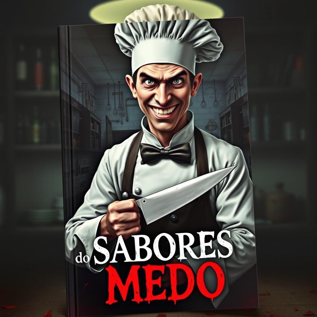 A book cover titled 'Sabores do Medo' featuring a sociopathic chef