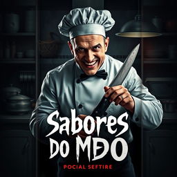 A book cover titled 'Sabores do Medo' featuring a sociopathic chef