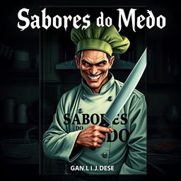 A book cover titled 'Sabores do Medo' featuring a sociopathic chef