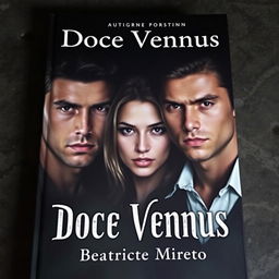 A book cover titled 'Doce Vennus' featuring two young and handsome men and a woman