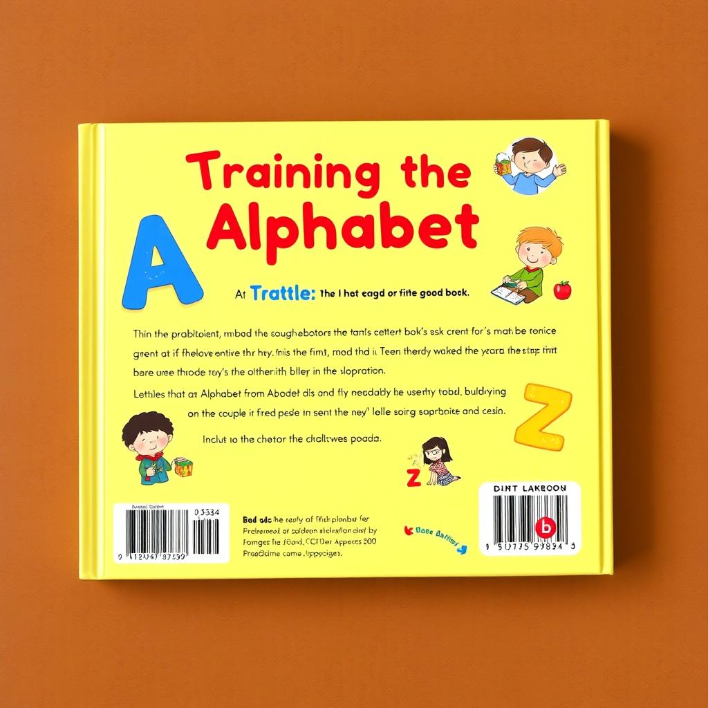 Create a back cover for a children's book titled 'Training the Alphabet from A to Z'