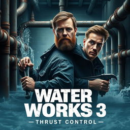 Create a gritty action thriller movie poster titled 'Water Works 3: Thrust Control'