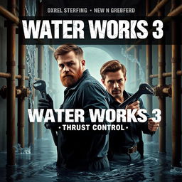 Create a gritty action thriller movie poster titled 'Water Works 3: Thrust Control'