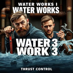 Create a gritty action thriller movie poster titled 'Water Works 3: Thrust Control'