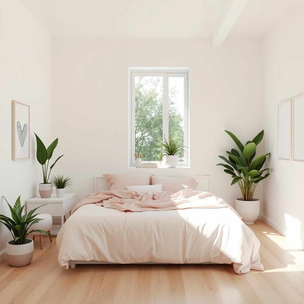 Transformar una habitación en un diseño minimalista combinado con blanco y plantas