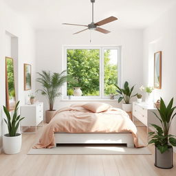 Transformar una habitación en un diseño minimalista combinado con blanco y plantas