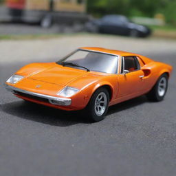 A detailed replication of a Lamborghini Miura SV '71 from Hot Wheels, depicting a riveting miniature traffic accident scene