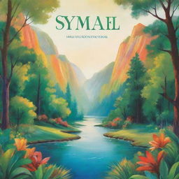 A captivating book cover depicting vibrant nature scenery, with 'Symael' written artistically in large letters at the center, striking a harmonious balance with the surroundings.