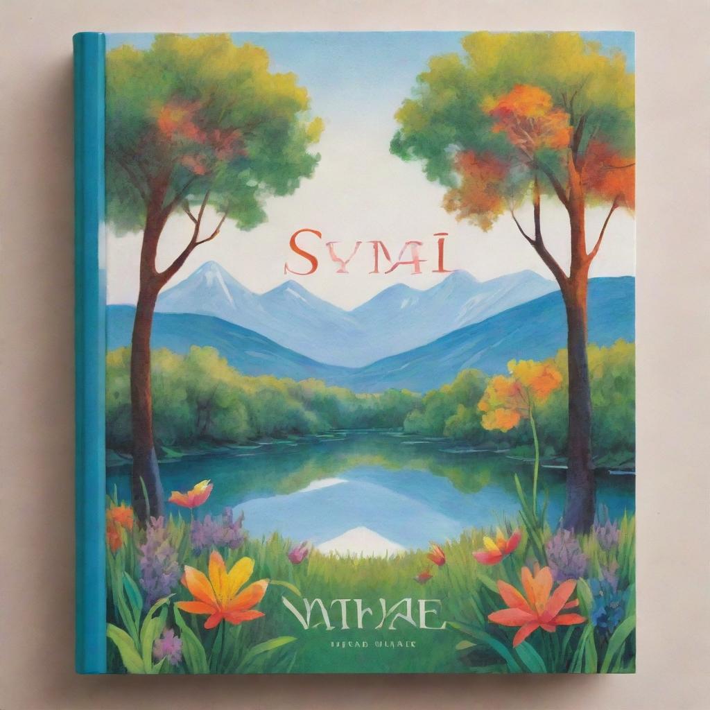 A captivating book cover depicting vibrant nature scenery, with 'Symael' written artistically in large letters at the center, striking a harmonious balance with the surroundings.