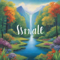 A captivating book cover depicting vibrant nature scenery, with 'Symael' written artistically in large letters at the center, striking a harmonious balance with the surroundings.