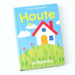 Create a colorful book cover featuring a house, a blue sky, green grass, and a small bird