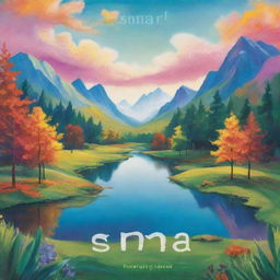 A captivating book cover depicting vibrant nature scenery, with 'Symael' written artistically in large letters at the center, striking a harmonious balance with the surroundings.