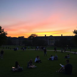 A serene evening scene on a university campus