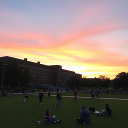 A serene evening scene on a university campus