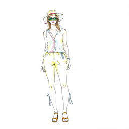 A detailed drawing of a summer wear outfit on a croquis