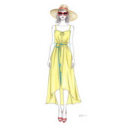 A detailed drawing of a summer wear dress on a croquis