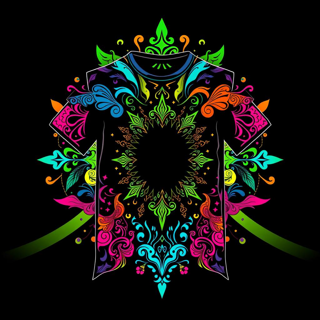 A vibrant and colorful design for a black t-shirt