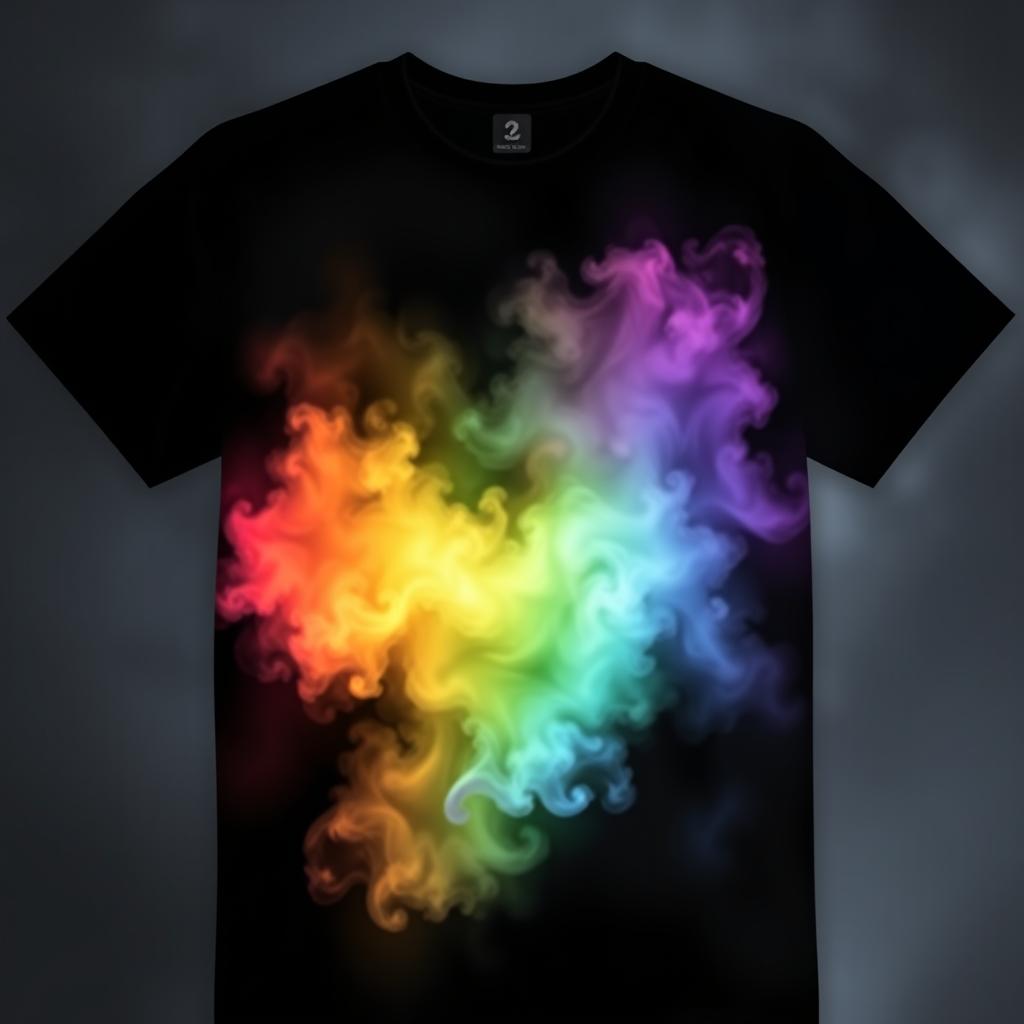 A smoky rainbow print design for a black t-shirt