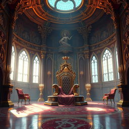 A majestic royal throne room depicted in a detailed digital painting