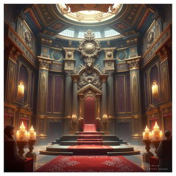 A majestic royal throne room depicted in a detailed digital painting