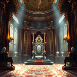 A majestic royal throne room depicted in a detailed digital painting
