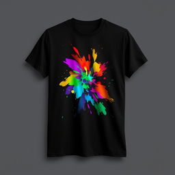 A black t-shirt with a colorful effect design