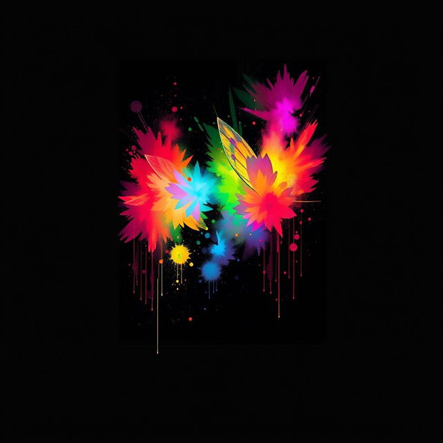 A black t-shirt with a colorful effect design