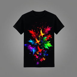 A black t-shirt with a colorful effect design