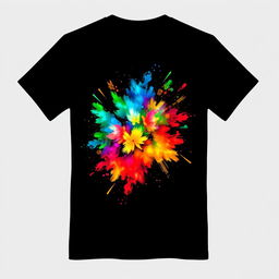 A black t-shirt with a colorful effect design