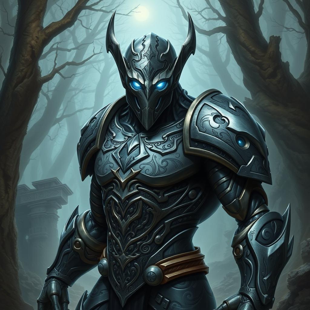 Create a detailed and dynamic avatar of a Warforged character from Dungeons & Dragons