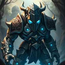 Create a detailed and dynamic avatar of a Warforged character from Dungeons & Dragons
