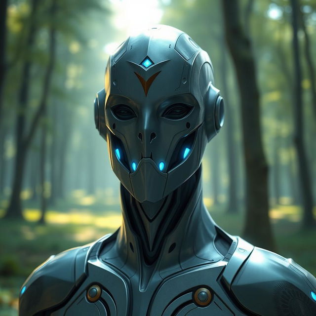 Create a peaceful and serene avatar of a Warforged character from Dungeons & Dragons