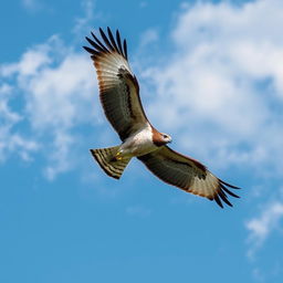 A majestic hawk soaring high in the sky with its wings spread wide, capturing the essence of freedom and grace