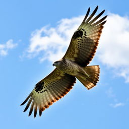 A majestic hawk soaring high in the sky with its wings spread wide, capturing the essence of freedom and grace