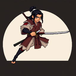 A full-body image of a ronin holding only a katana, ready to attack