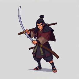 A full-body image of a ronin holding only a katana, ready to attack