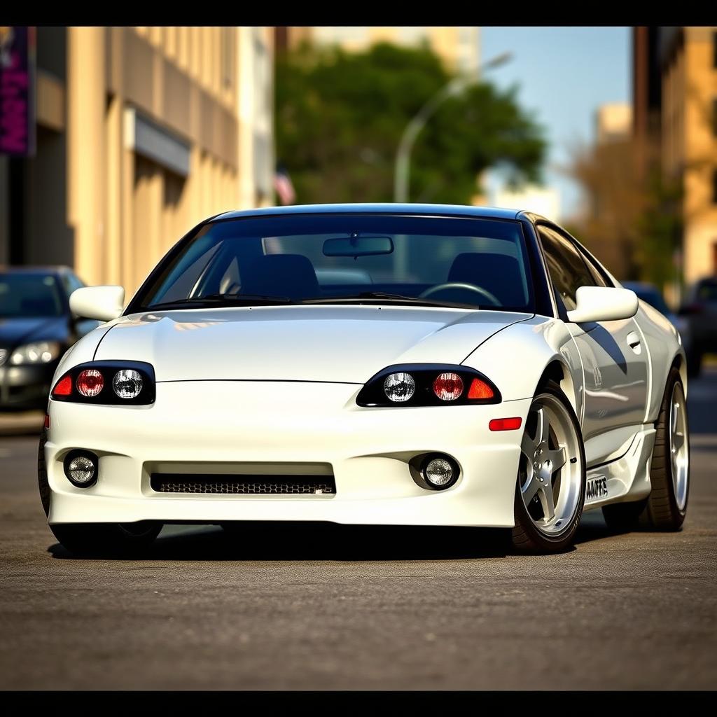 A detailed and realistic image of a 2000 Mitsubishi Eclipse with staggered 18-inch wheels