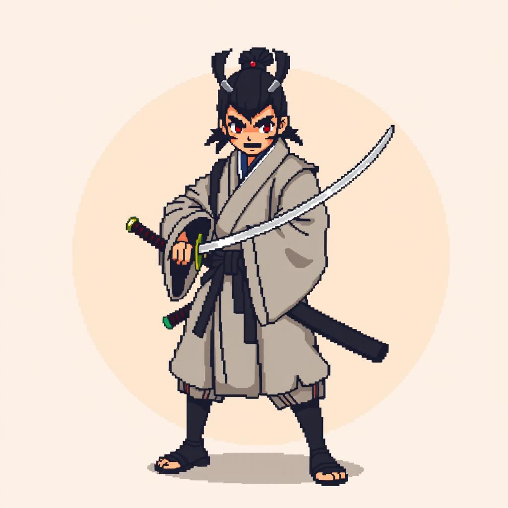 A full-body image of a ronin holding only a katana, ready to attack