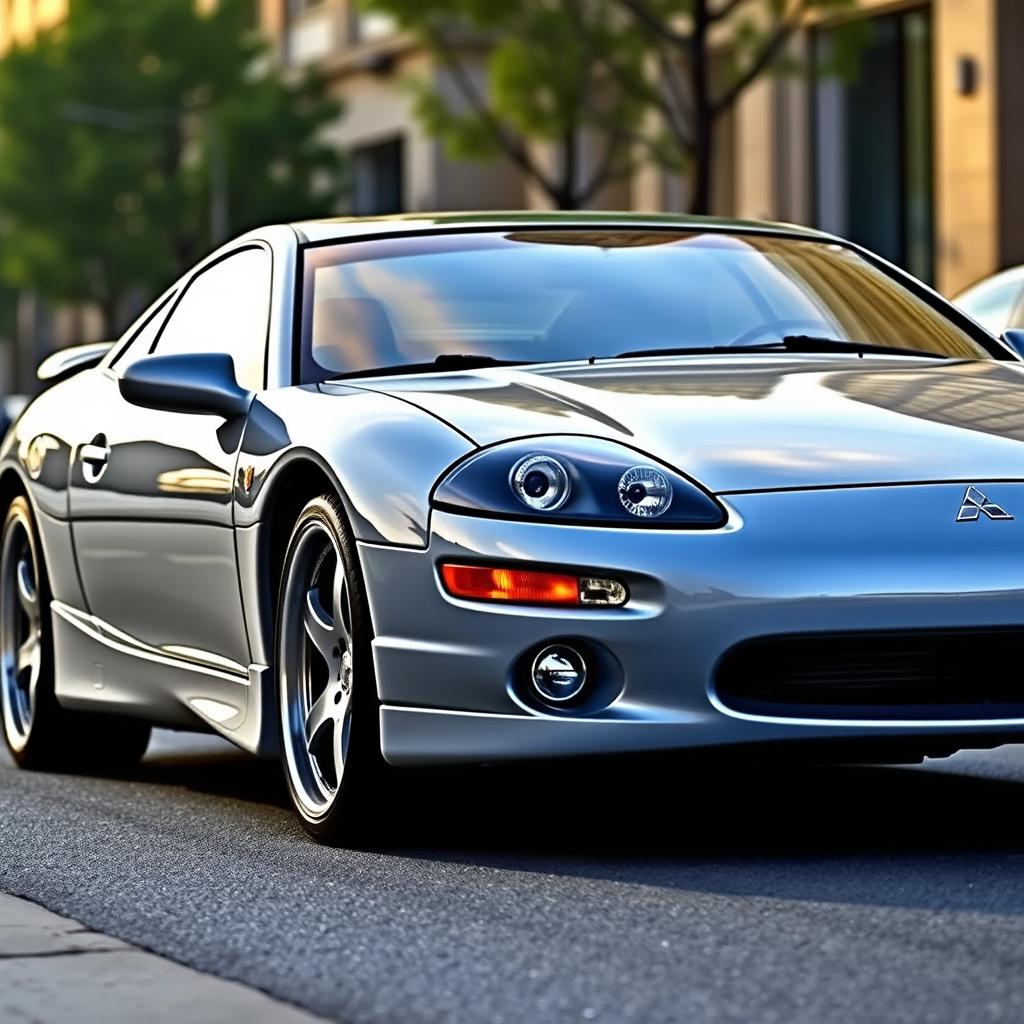 A detailed and realistic image of a 2000 Mitsubishi Eclipse with staggered 18-inch wheels