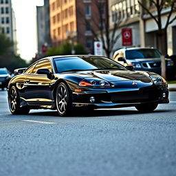 A detailed and realistic image of a 2000 Mitsubishi Eclipse with staggered 18-inch wheels