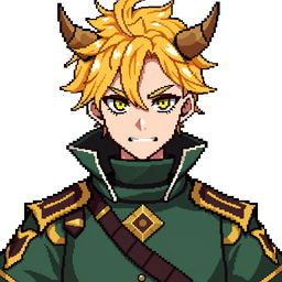 Create a pixel art image of Zenitsu Agatsuma from Demon Slayer